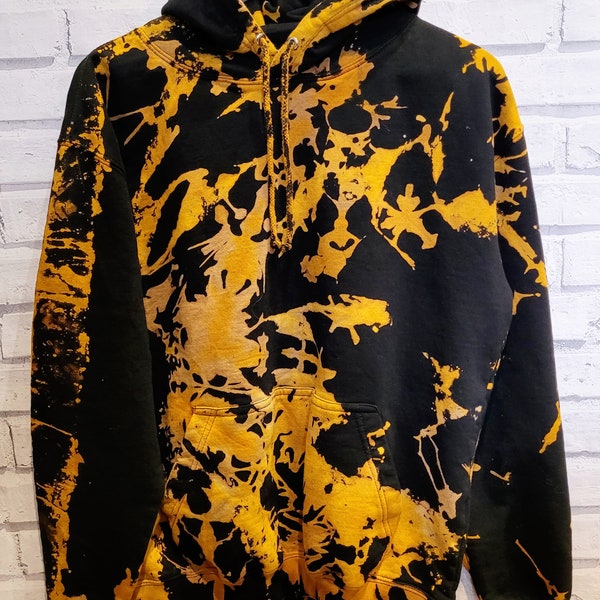 Yellow & Black Bleach Dyed Hoodie Unisex