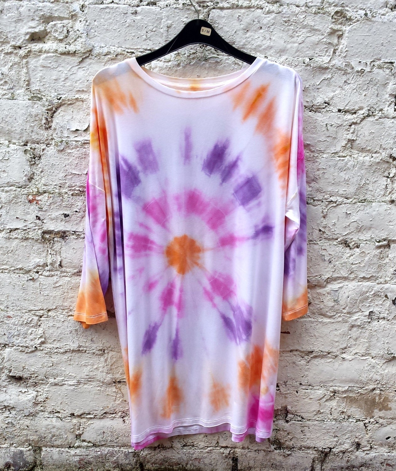 Image of Long Sleeve Top Tie Dye Purple Pink & Orange Uk /Us