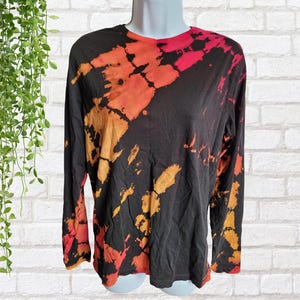 Tshirt Tie Dye Long Sleeve | Vibrant Red Yellow & Orange | S Unisex Winter Grunge Fashion