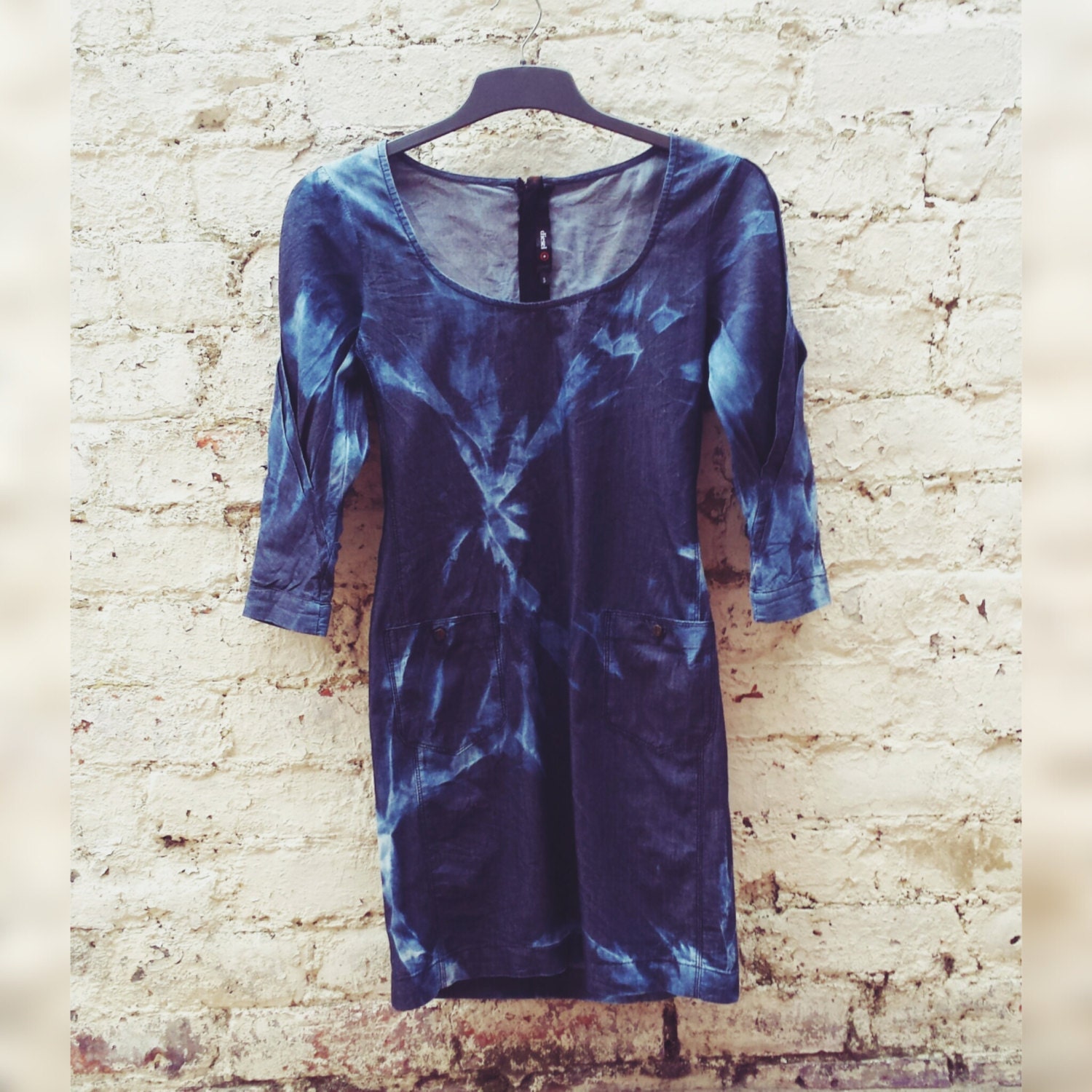 Image of Denim Dress Fitted Tailored Style Bleach Tie Dye To Fit Size Xs Summer Dresses