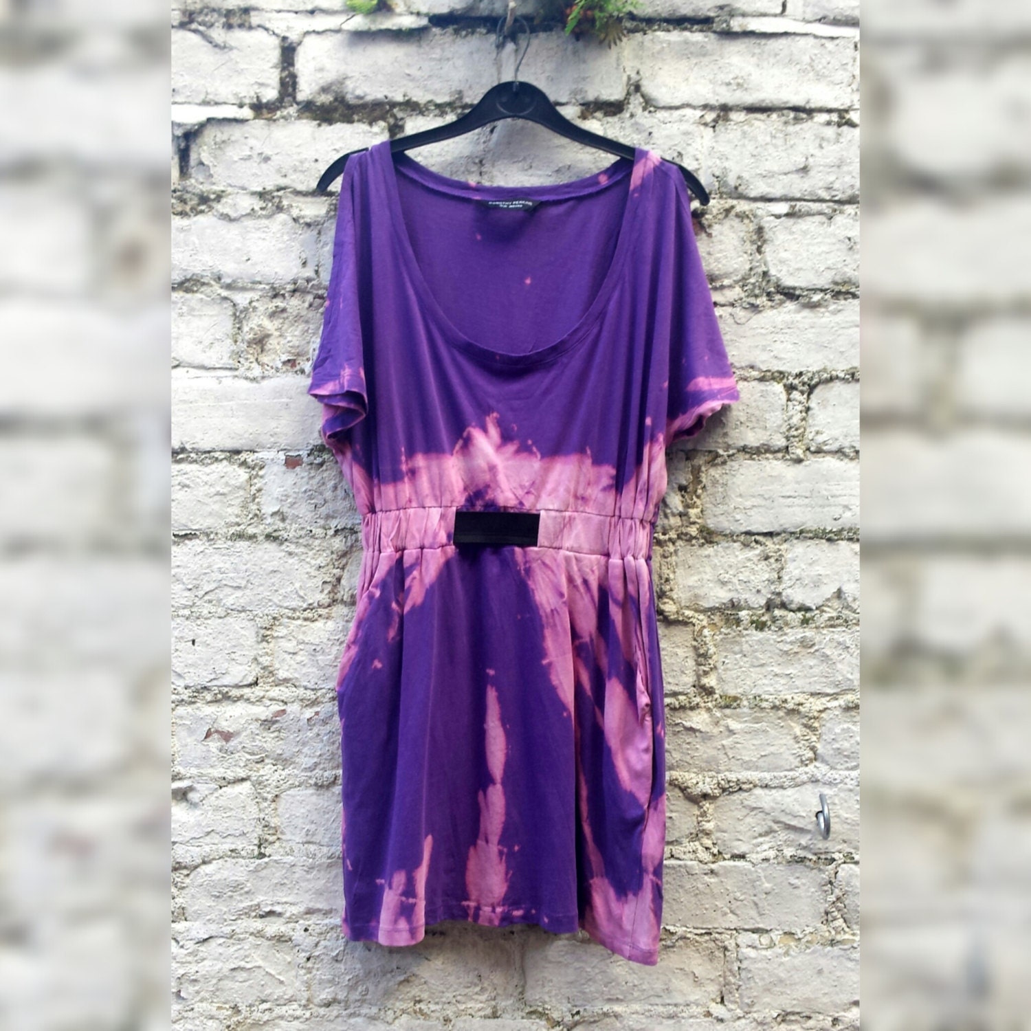 Image of Purple Cold Shoulder Dress Bleach Tie Dye To Fit Uk Size  Or Us