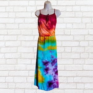 Regenboog maxi-jurk | Tie-dye | Katoenen boho-zomerjurk