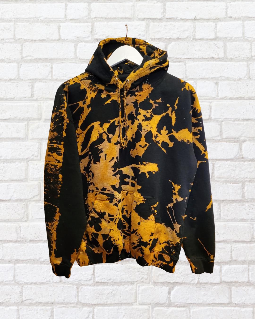 Yellow Black Hoodie Bleach Tie Dye |unisex Winter Fashion