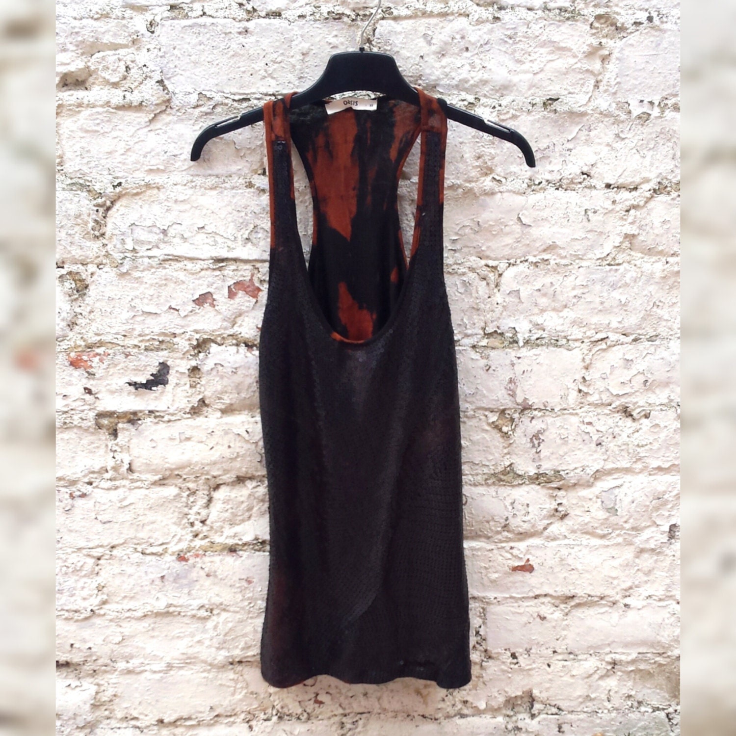 Image of Sequin Top Black Bleach Tie Dye To Fit Size Xs