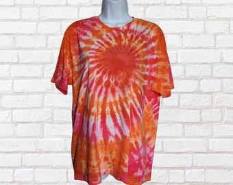 Tie Dye T-shirt | Red & Orange | Unisex Summer Fashion | Organic Cotton | size L