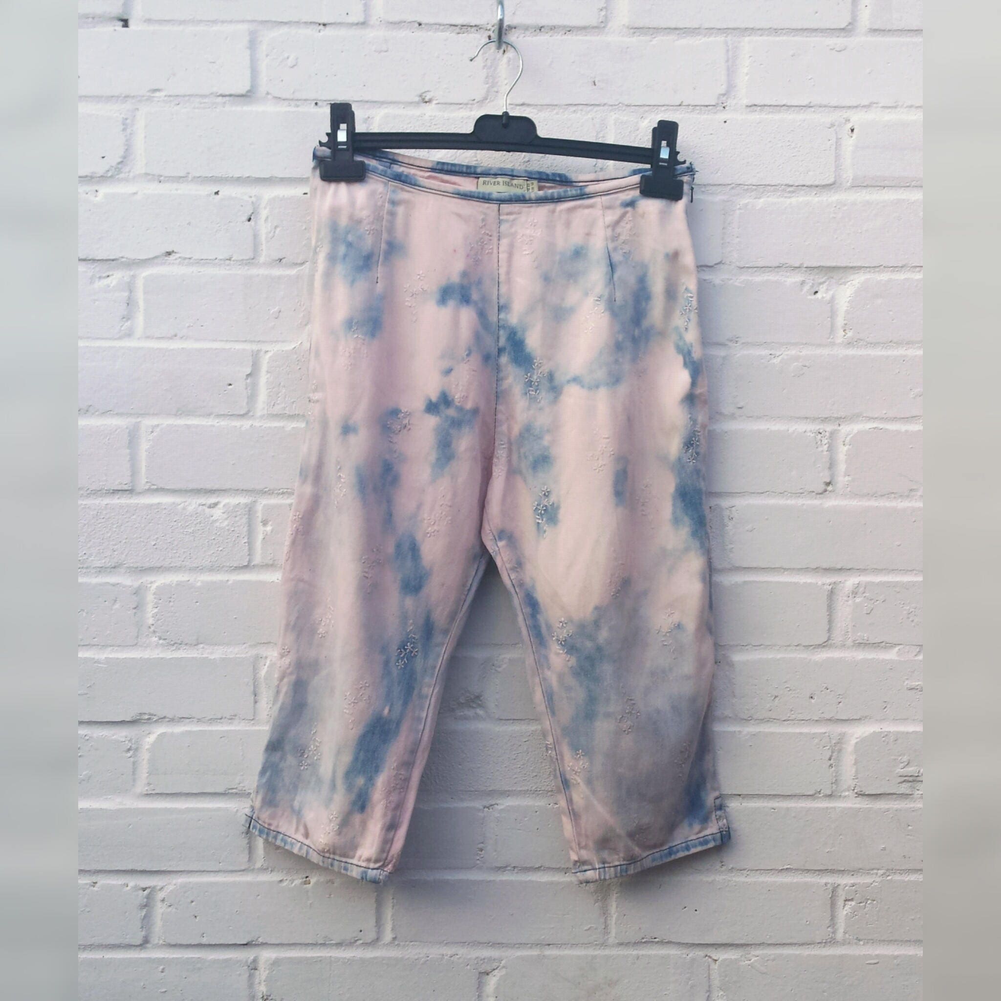Image of Pastel Pink Tie Dye Denim Crop Pants To Fit Uk Size  Or Us