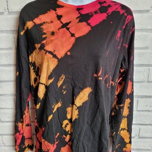 Tshirt Tie Dye Long Sleeve | Vibrant Red Yellow & Orange | S Unisex Grunge Fashion