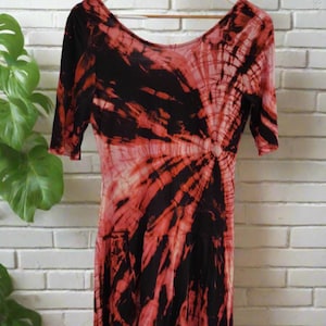 Shibori Dress | Boho Festival Tie Dye | UK 10 / US 6 | Black & Peach
