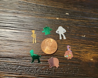 Andy's Room- Toy character shaped confetti, glitter, party foil, kids movies, throwback, woody, buzz, rex, story, toys, alien, ham