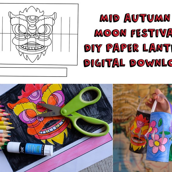 Mid Autumn Moon Festival Paper Lantern Coloring Pages -Digital Download-