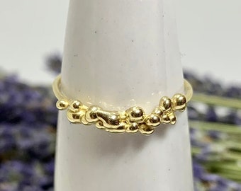 Dainty Gold Ring, 14K Yellow Gold, Stackable Pebble Ring, 14 Karat, Handmade One Of A Kind Jewelry, Travel Wedding Band, Bridesmaid Gift