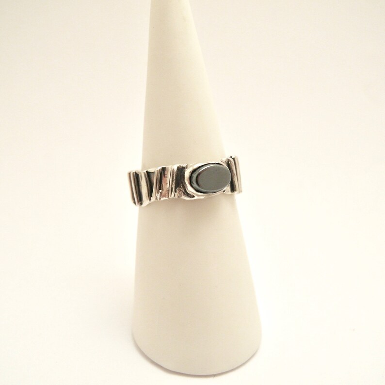 Band Ring Sterling Silver Ring Stone Setting Ring Silver Ring Band Ring Sterling Silver and Black Stone Unisex Band Ring
