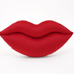 White and Red Team Spirit Smooch Lips Shaped Pillow 17 x 9 inches image 2