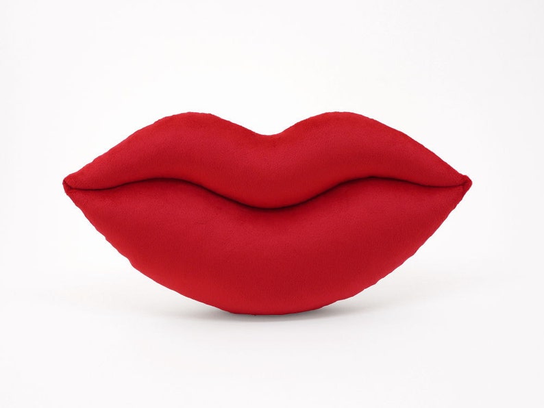 White and Red Team Spirit Smooch Lips Shaped Pillow 17 x 9 inches image 2