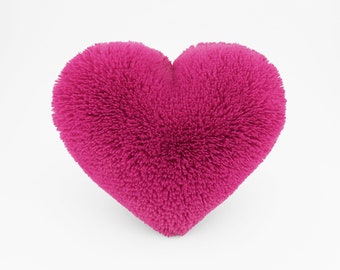 Fluffy Magenta Pink Heart Shaped Decorative Pillow Home Decor - Small Size Valentine's Day Gift For Her