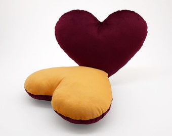 Maroon and Gold Team Spirit Hug Heart Shaped Pillow 12x14 inches