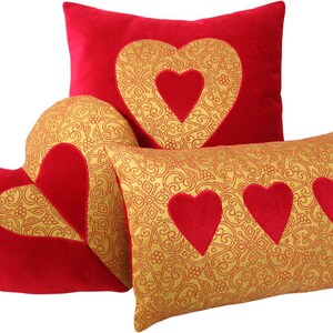 Red Velvet and Gold Brocade Heart Shaped Decorative Pillow 14 x 16 inches image 2