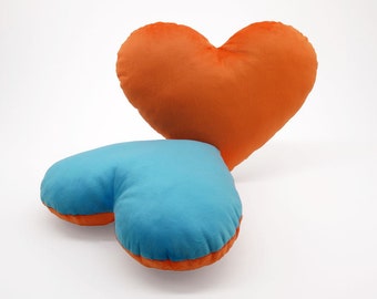 Orange and Light Blue Team Spirit Hug Heart Shaped Pillow 12x14 inches