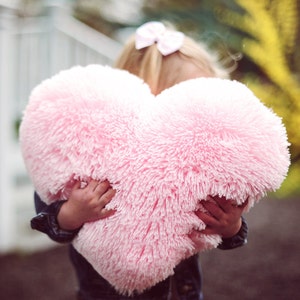 Fluffy Pink Heart Shaped Decorative Pillow Send a Hug Valentine's Day Gift for Her - Small Size