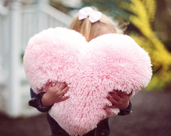 Fluffy Pink Heart Shaped Decorative Pillow Send a Hug Valentine's Day Gift for Her - Small Size