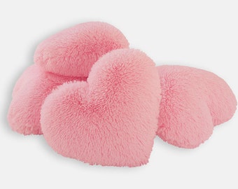 Pink fluffy cheap heart pillow