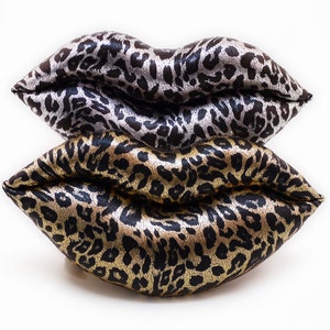 Leopard Kisses Silver Metallic Lips Shaped Pillow Valentine Smooch image 3