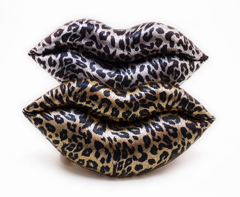 Leopard Kisses Silver Metallic Lips Shaped Pillow Valentine Etsy