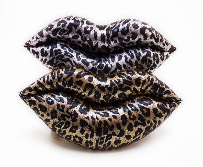 Leopard Kisses Silver Metallic Lips Shaped Pillow Valentine Smooch image 3