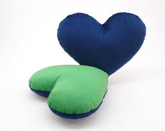 Green and Dark Blue Team Spirit Hug Heart Shaped Pillow 12x14 inches