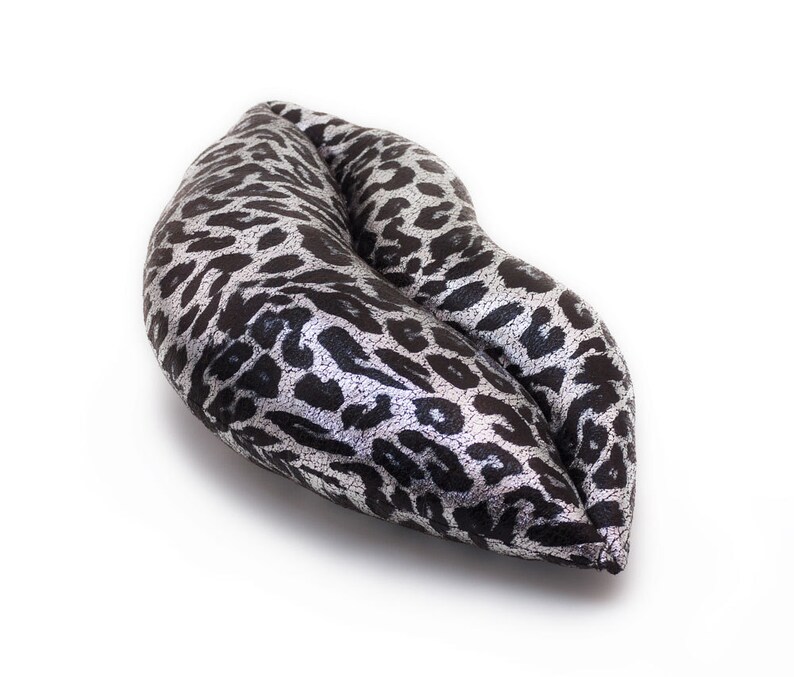 Leopard Kisses Silver Metallic Lips Shaped Pillow Valentine Smooch image 2