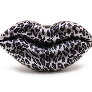 Leopard Kisses Silver Metallic Lips Shaped Pillow Valentine Smooch image 1