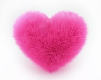 Hot Pink Heart Shaped Pillow Fluffy Faux Fur - Small Size Mother's Day Gift