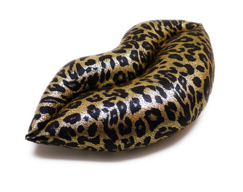 Leopard Kisses Gold Metallic Lips Shaped Pillow Valentine Etsy