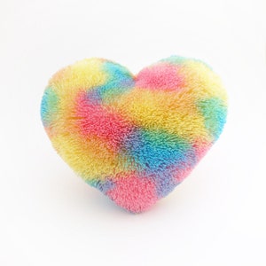 Fluffy Rainbow Heart Shaped Decorative Pillow Send a Hug Soft Gift for Her - Small Size