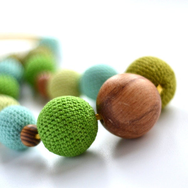 Nursing Necklace Teething necklace Mom Jewelry - Green, Lime, Blue, Mint - Crochet organic - Natural teether for baby