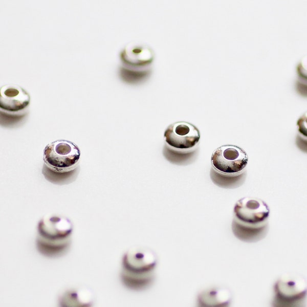 Sterling Silver Plain Flat Saucer Beads, 1.6mm x 2.5mm, Spacers, Tiny Bead for Jewelry Making, Choose Quantity, ST-82