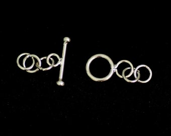 Tiny Silver Toggle Clasp with extra rings from Bali, 7mm Ring, 12.5mm Plain Toggle, Qty. 1, ST-21