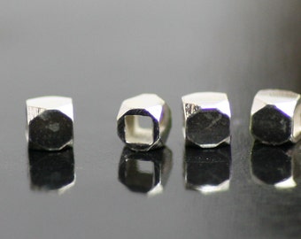 3mm Faceted Silver Cube Beads, Bali Sterling Silver, Choose Quantity, ST-38