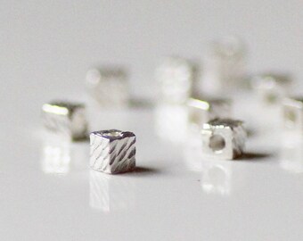 Silver Cubes, 2.9x3.2mm Beads, Diamond Cut, Textured Square Bead, Choose Quantity, ST-77