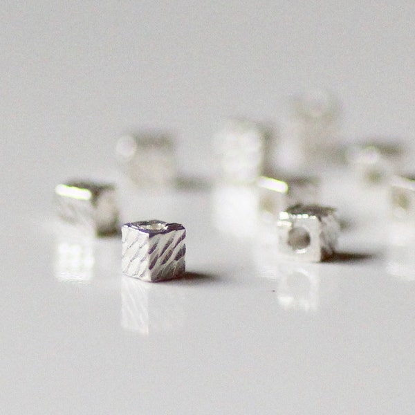Silver Cubes, 2.9x3.2mm Beads, Diamond Cut, Textured Square Bead, Choose Quantity, ST-77