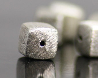 8mm Cubes with Brushed Finish, Sterling Silver, Large Beads, Choose Quantity, ST-41