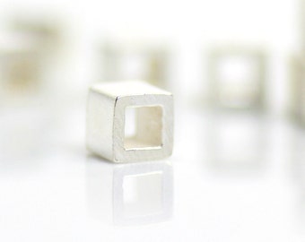 4mm Sterling Silver Cubes, Large Square Beads, Minimalist Jewelry Making, Choose Quantity, ST-35