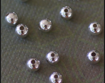 Perles en argent sterling, choisissez des boules rondes lisses de 3 mm ou 4 mm, sans couture, quantité. 100 pièces, ST-12