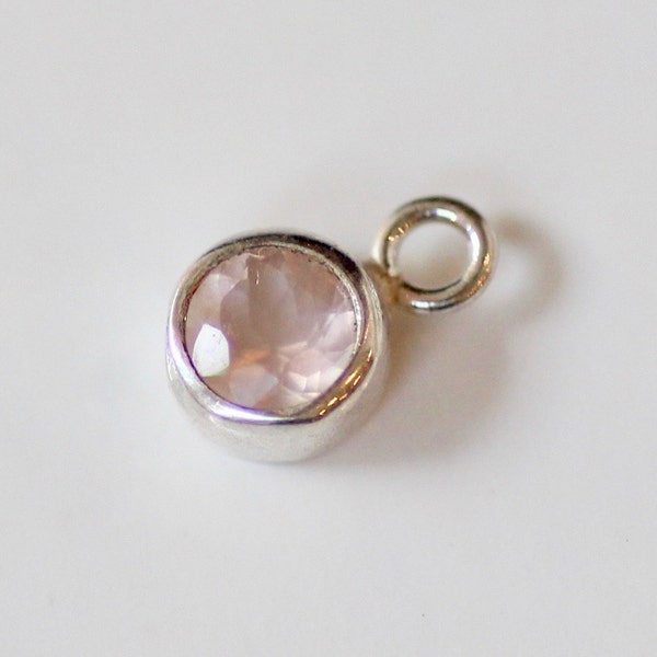 4mm Rose Quartz Faceted, Sterling Silver Drop Charms, Bezel Gemstone, Closed Ring for Jewelry Making, Pastel Pink, Choose Quantity, ST-86