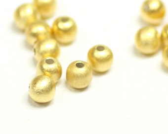 4mm 22K Gold-Plated Sterling Silver, Matte Gold Round Beads, Choose Quantity, 22-3-4