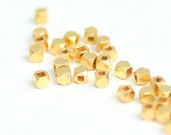 2mm 24K Gold Vermeil Beads, Faceted Cubes, Tiny Nuggets, Choose Quantity, V-4B