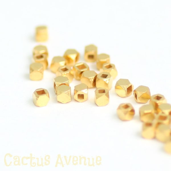 2mm 24K Gold Vermeil Beads, Faceted Cubes, Tiny Nuggets, Choose Quantity, V-4B