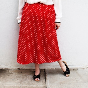 Plus Size - Vintage Red & White Polka Dot Midi Skirt (Size L 12/14)