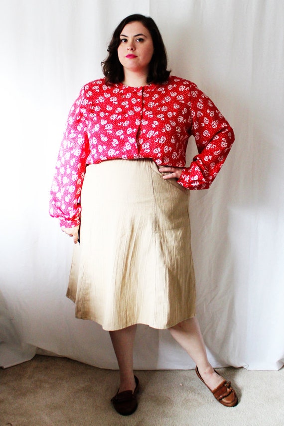 Plus Size - Vintage Beige Crinkled Fabric A-Line … - image 2