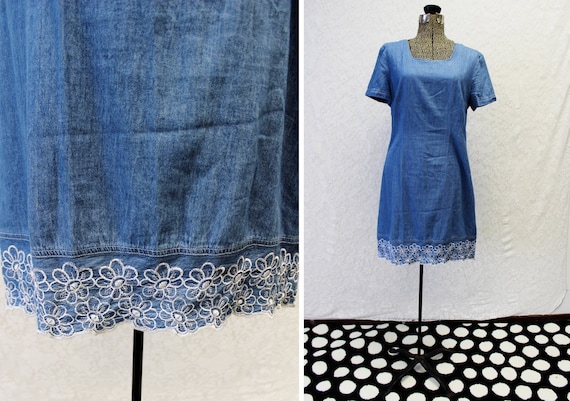 denim dress size embroidered Embroidered Denim Dress